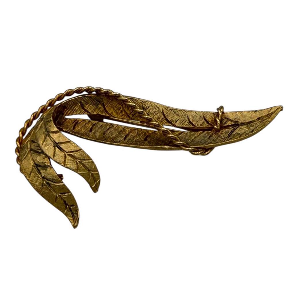 Vintage Signed ROMA Rope & Leaves Gold Tone Pin/ Brooch 2.5"